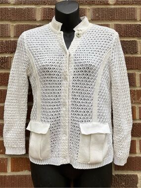Scervino Street Women’s Sz 8 White Long sleeve open knit cardigan sweater